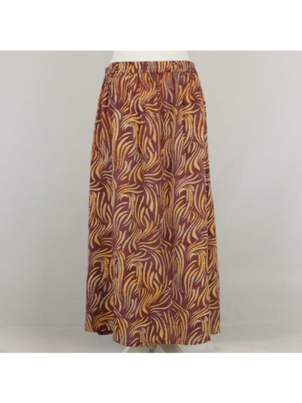 Orvis Women's Large Purple Orange Abstract Batik Print Pull On A-Line Midi Skirt